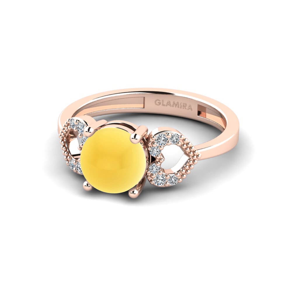 14k 玫瑰金 卡博雄黃水晶 訂婚戒指 Cabbi - Cabochon Round