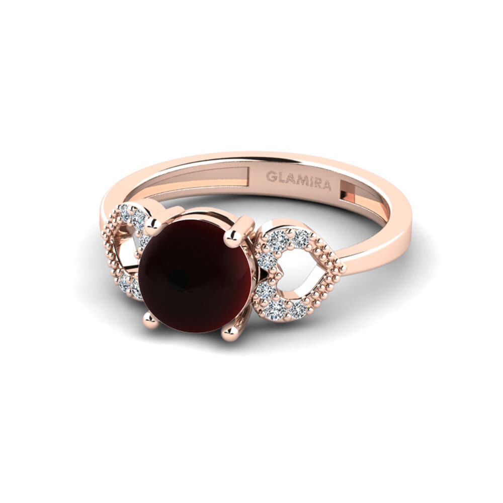 14k 玫瑰金 卡博雄石榴石 訂婚戒指 Cabbi - Cabochon Round