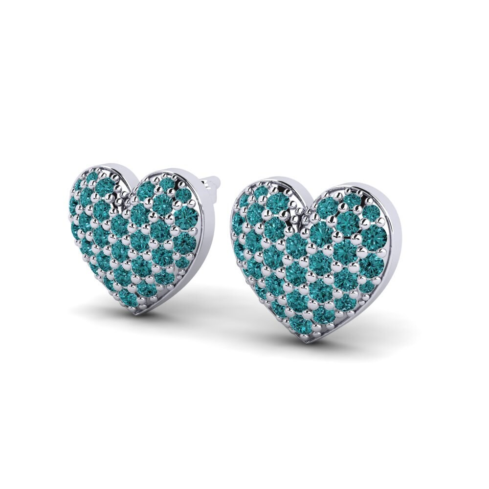 18k White Gold Blue Diamond Kid's Earring Cabonifere