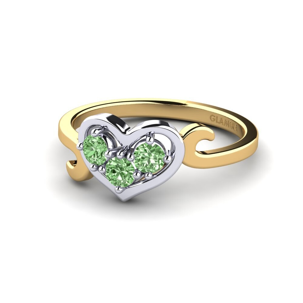 18ct Yellow & White Gold Green Diamond Ring Cadha