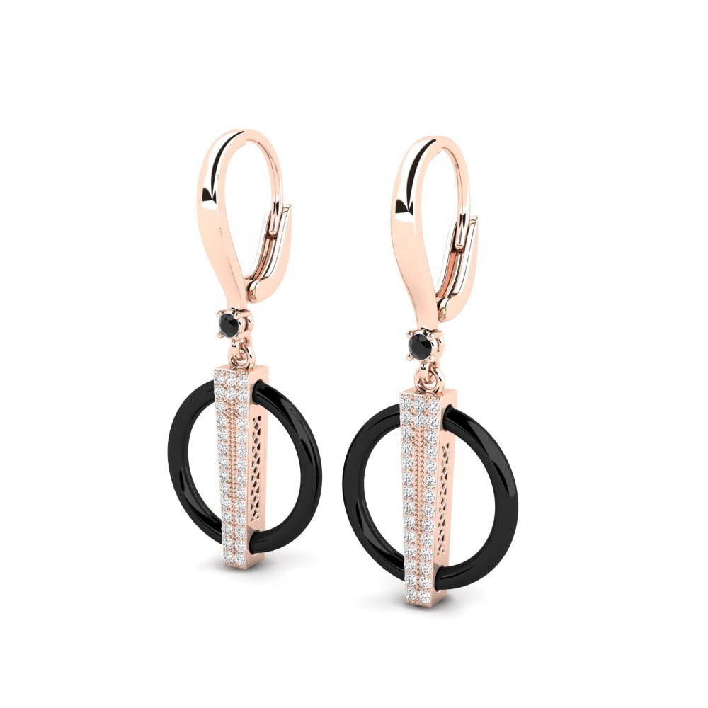 14k Oro Rosa Ónix Negro Pendiente de mujer Cagle