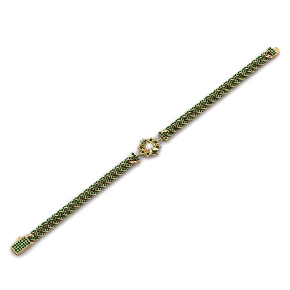 18k Oro Amarillo Circonita Verde Pulsera de Mujer Cajudy