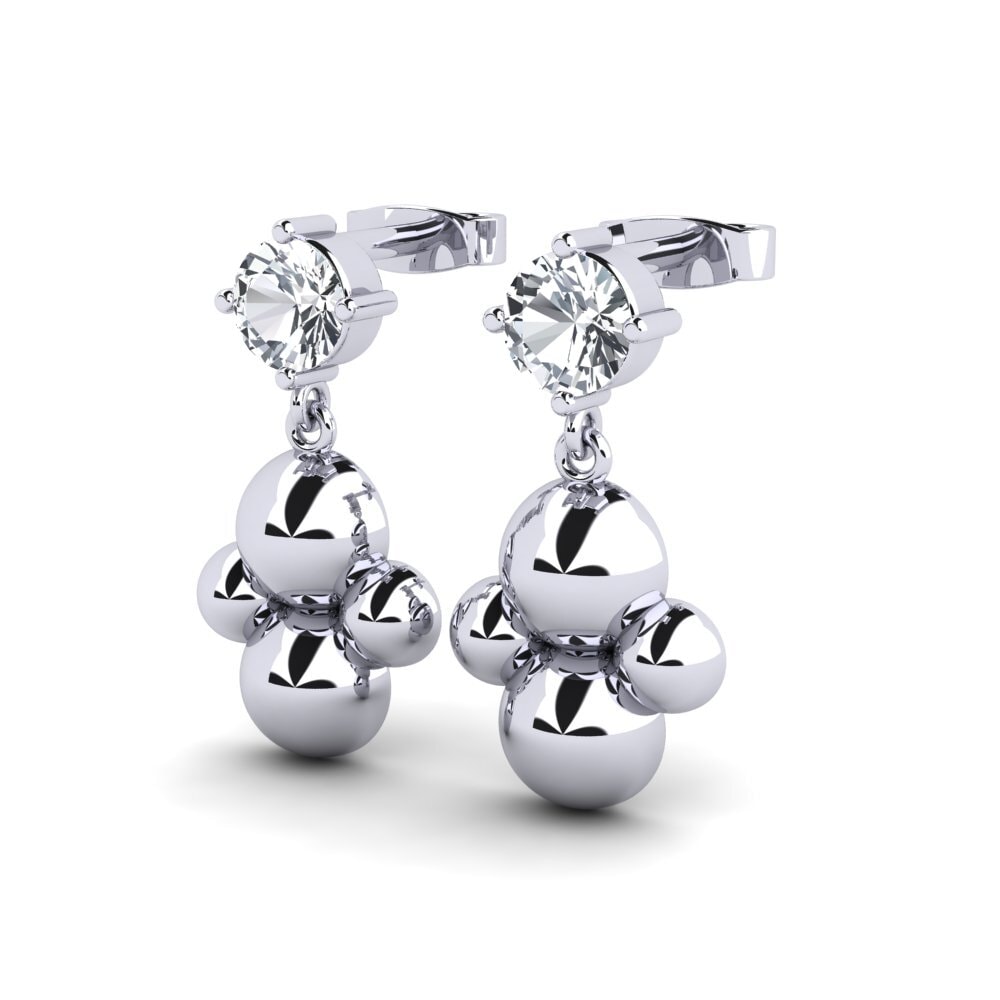 14k Oro Blanco Circón Blanco Pendiente de mujer Calculia
