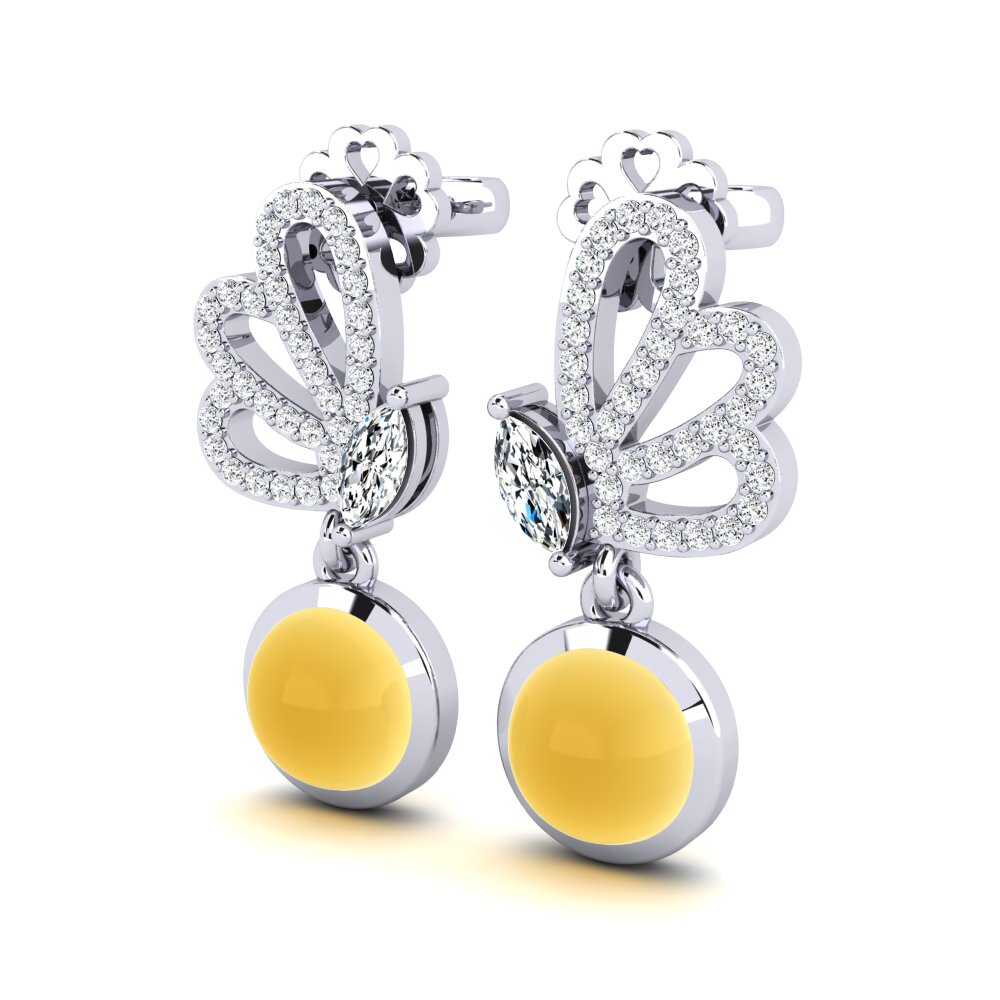 18k Oro Blanco Citrino Cabujón Pendiente de mujer Calindia