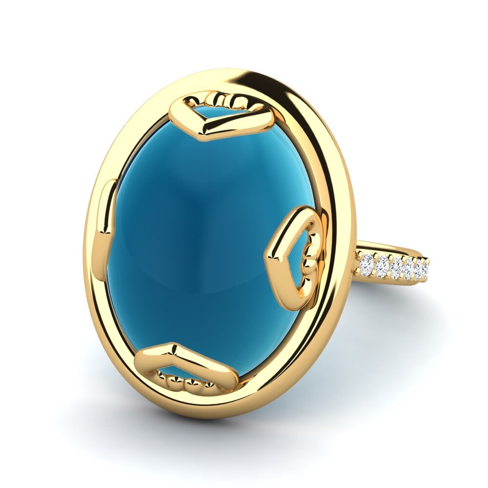 9k Oro Amarillo Topacio Azul Cabujón Anillo Caltha