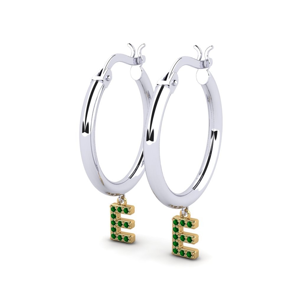 18k Oro Blanco & Amarillo Circonita Verde Pendiente de mujer Camara E