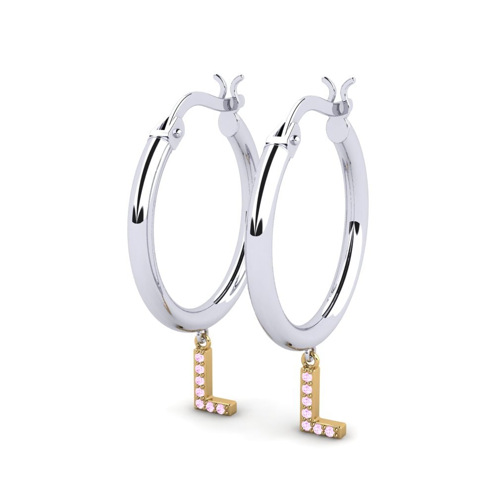 9k Oro Blanco & Amarillo Zafiro Rosado Pendiente de mujer Camara L
