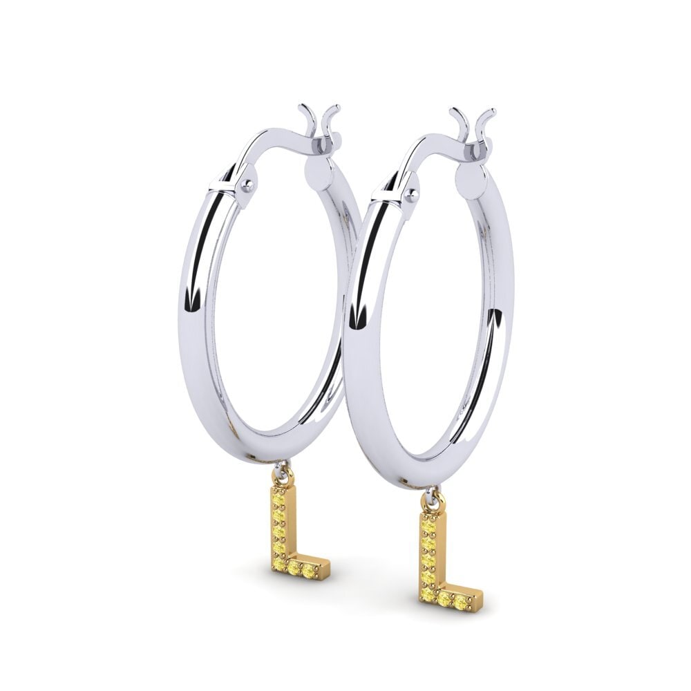 18k Oro Blanco & Amarillo Zafiro amarillo Pendiente de mujer Camara L