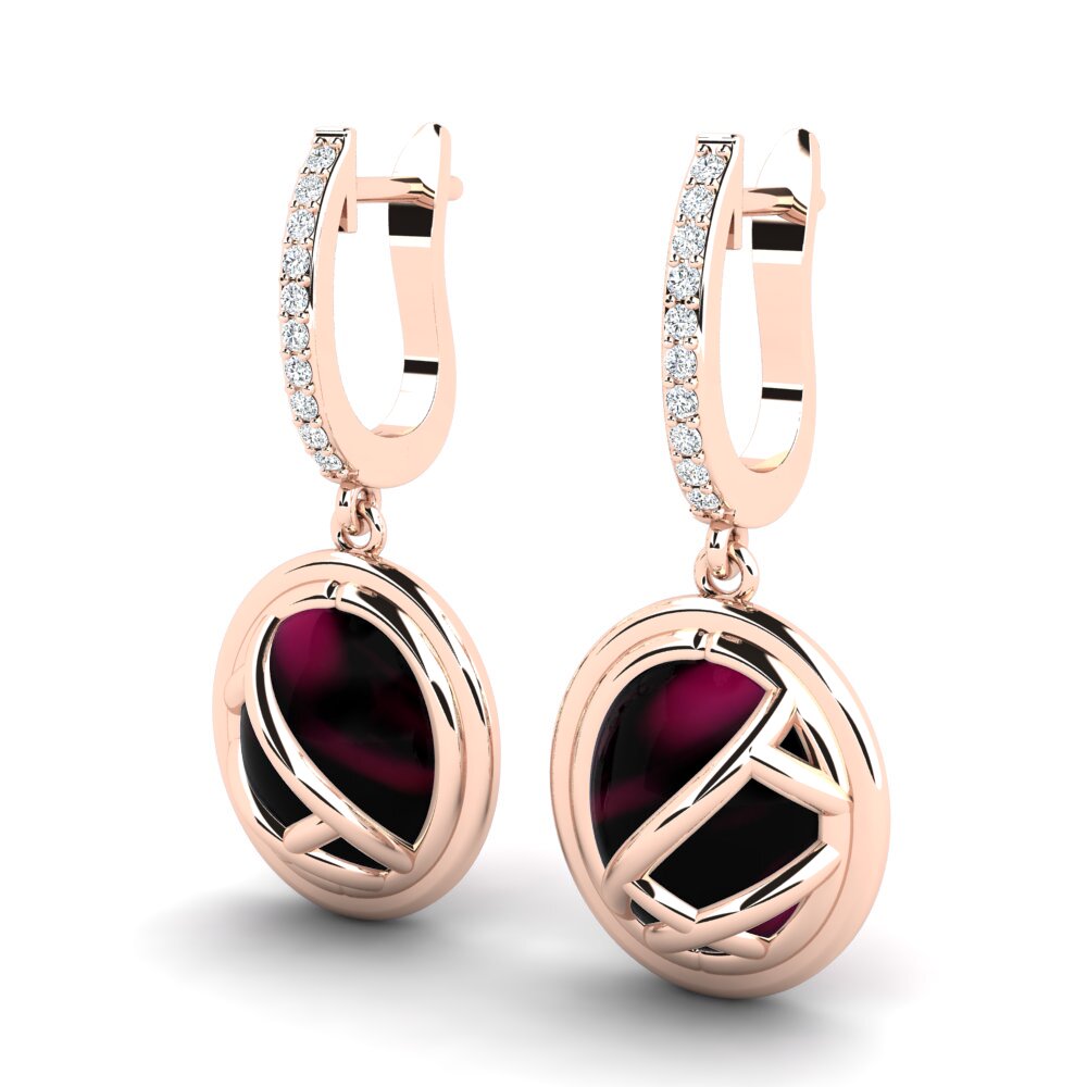 18k Oro Rosa Granate Rhodolite Cabujón Pendiente de mujer Cambaria