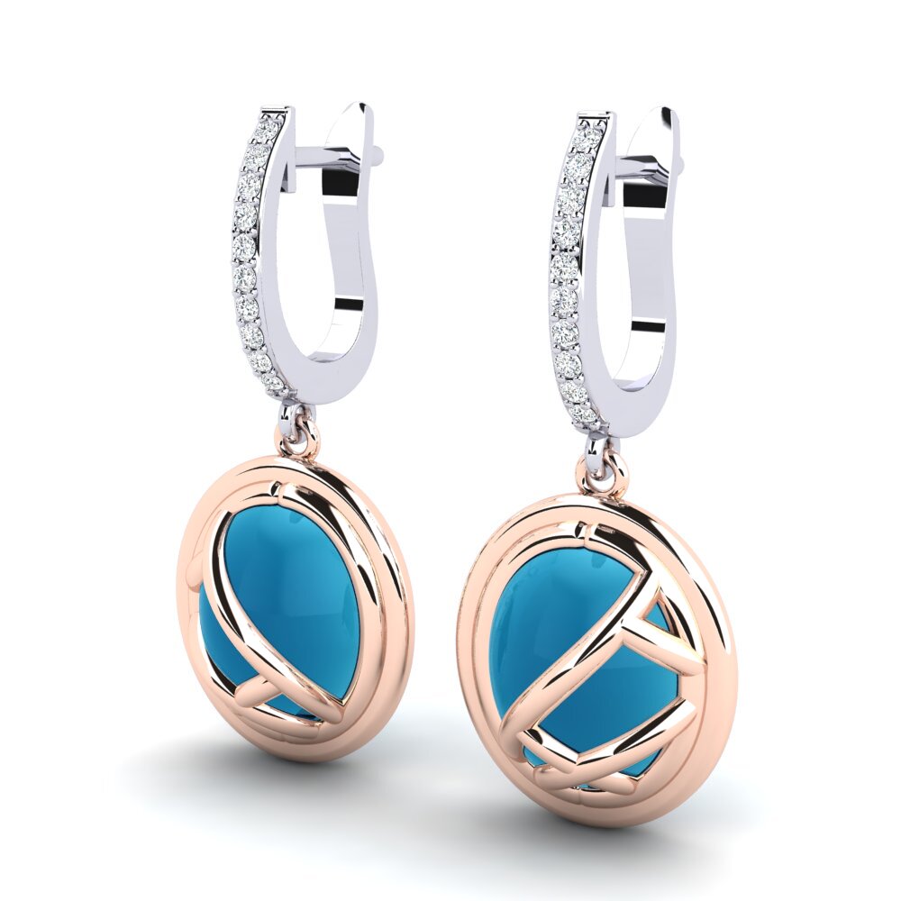 585 Ros & Putih Emas Topaz Biru Cabochon Anting-anting wanita Cambaria