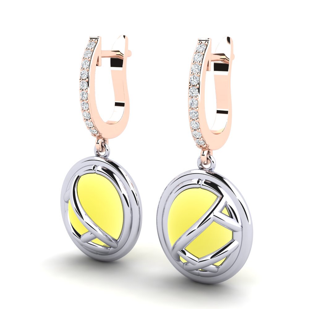 14k White & Rose Gold Cabochon Lemon Topaz Women's Earring Cambaria
