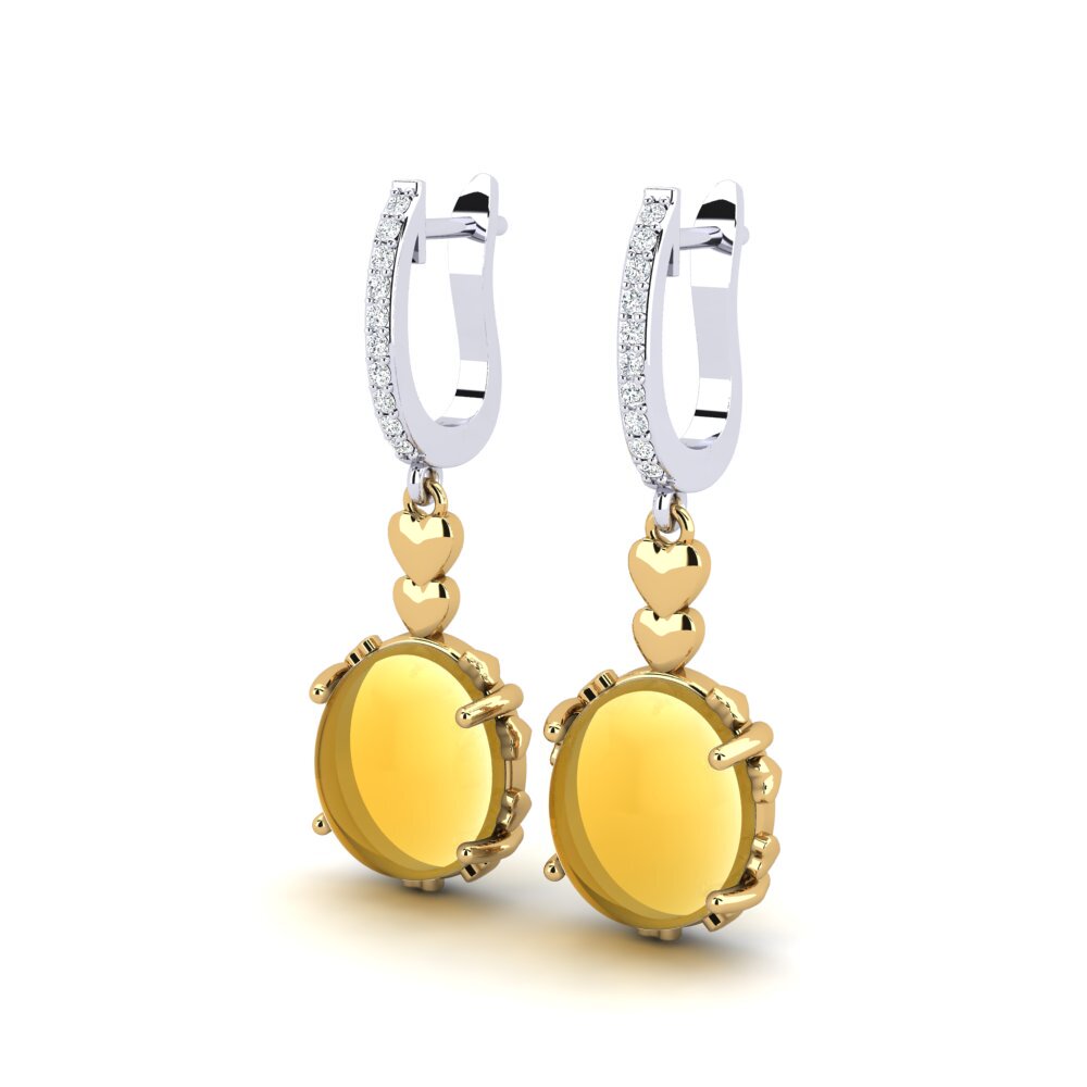 14ct White / Yellow Gold Cabochon Citrine Women's Earring Cameshia
