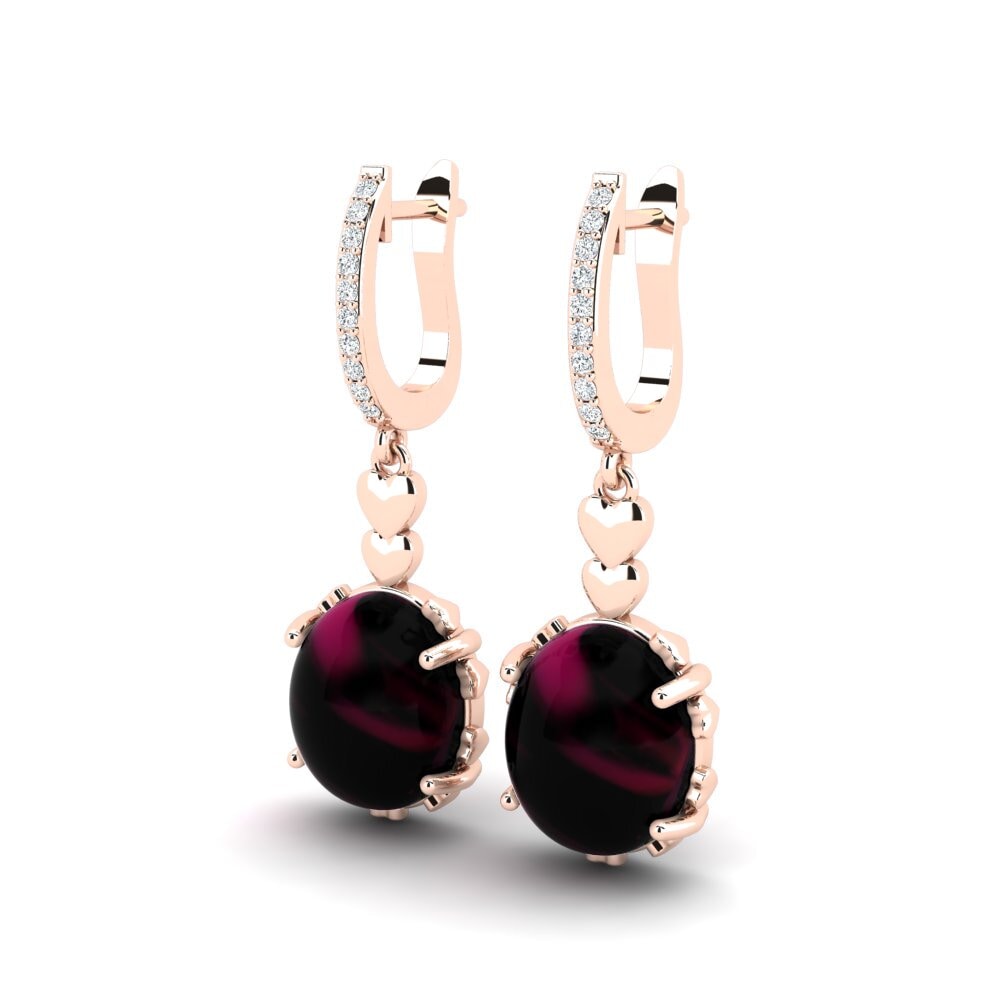 18k Oro Rosa Granate Rhodolite Cabujón Pendiente de mujer Cameshia