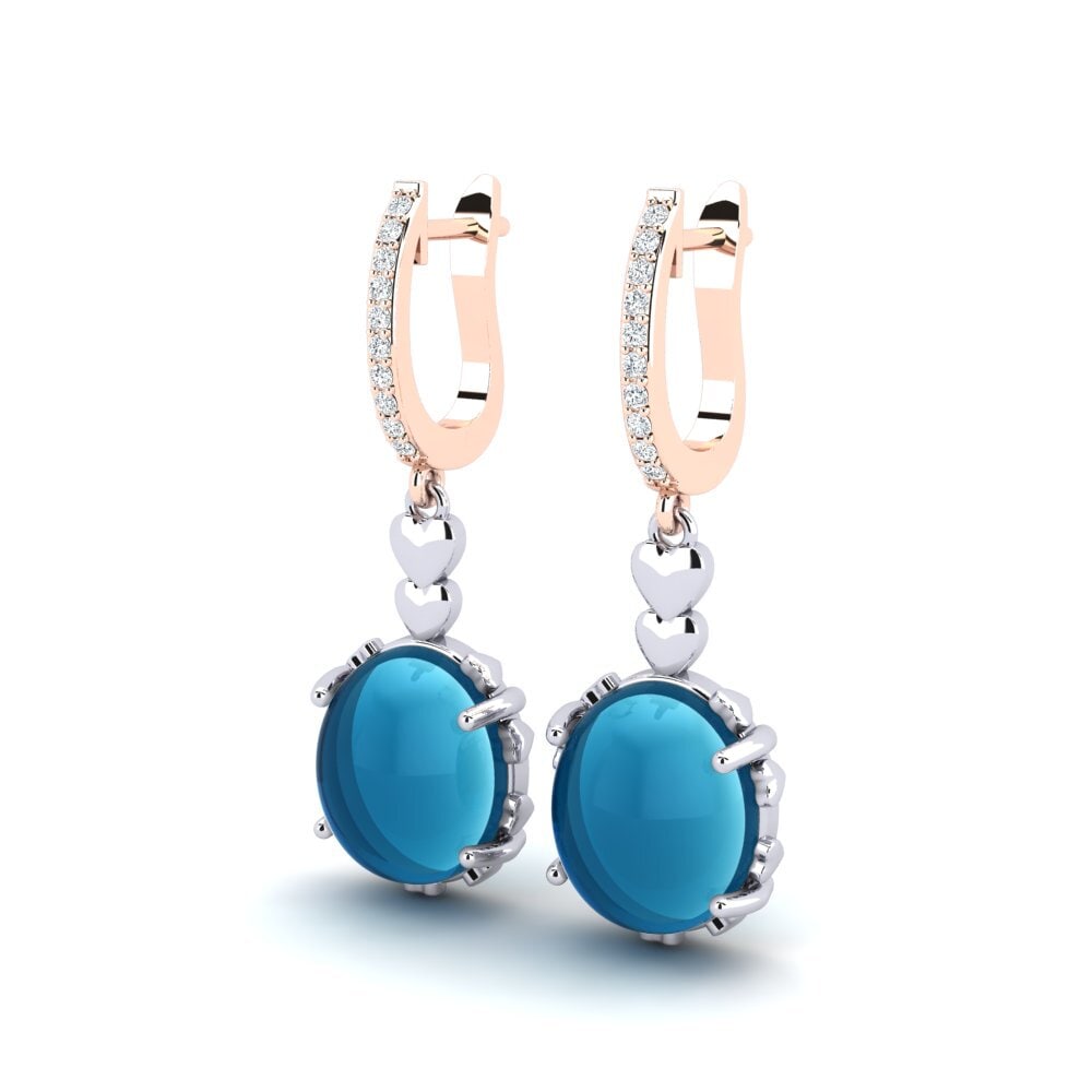 585 Ros & Putih Emas Topaz Biru Cabochon Anting-anting wanita Cameshia
