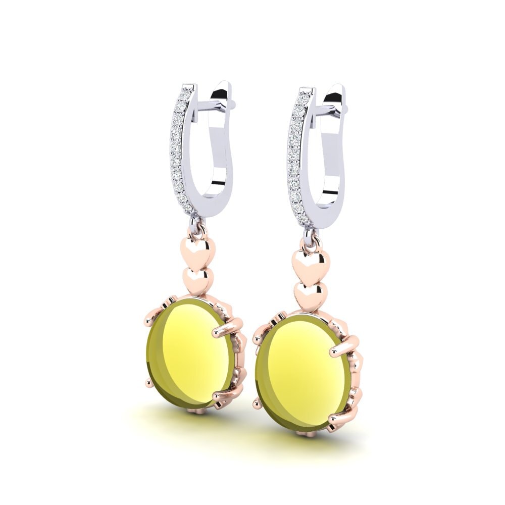 14k White & Rose Gold Cabochon Lemon Topaz Women's Earring Cameshia