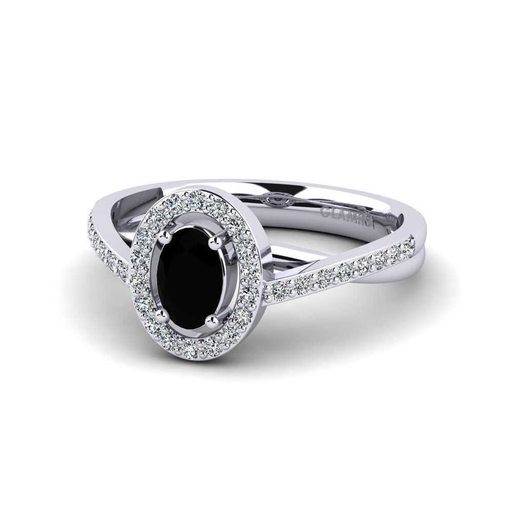 14ct White Gold Black Onyx Women's Ring Caol