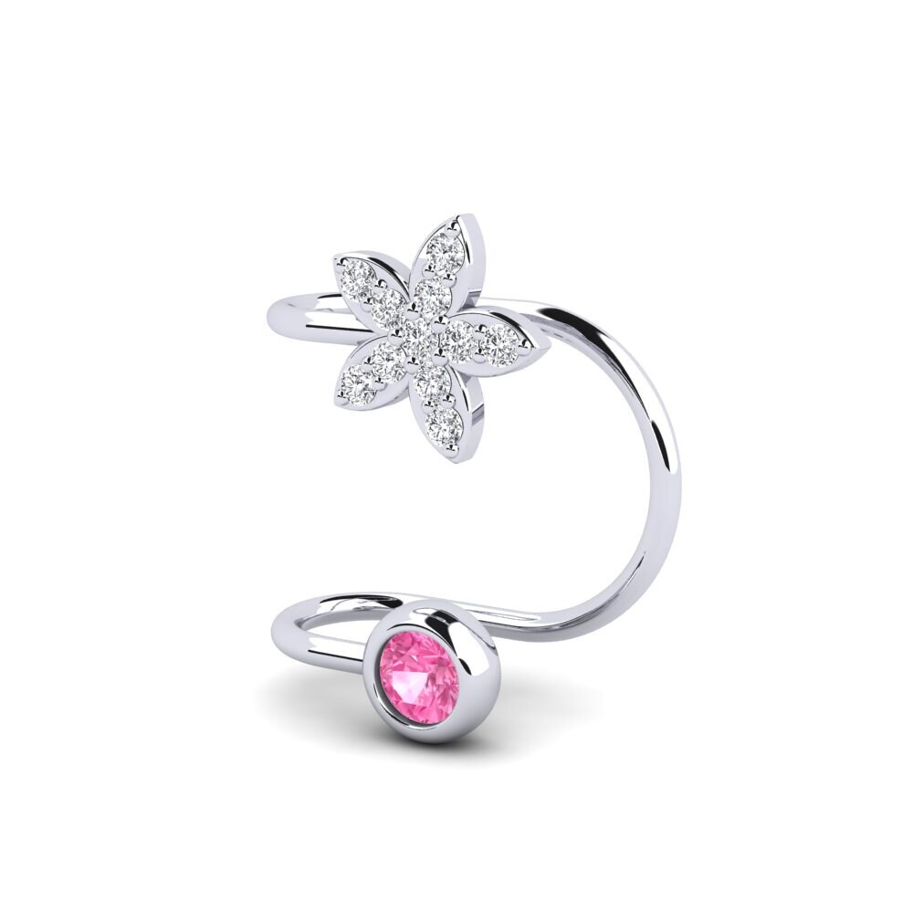 14k Oro Blanco Zafiro Rosado Pendiente de mujer Capote