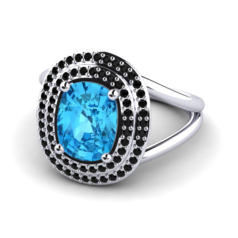 18k Oro Blanco Topacio azul Anillo de compromiso Capritta