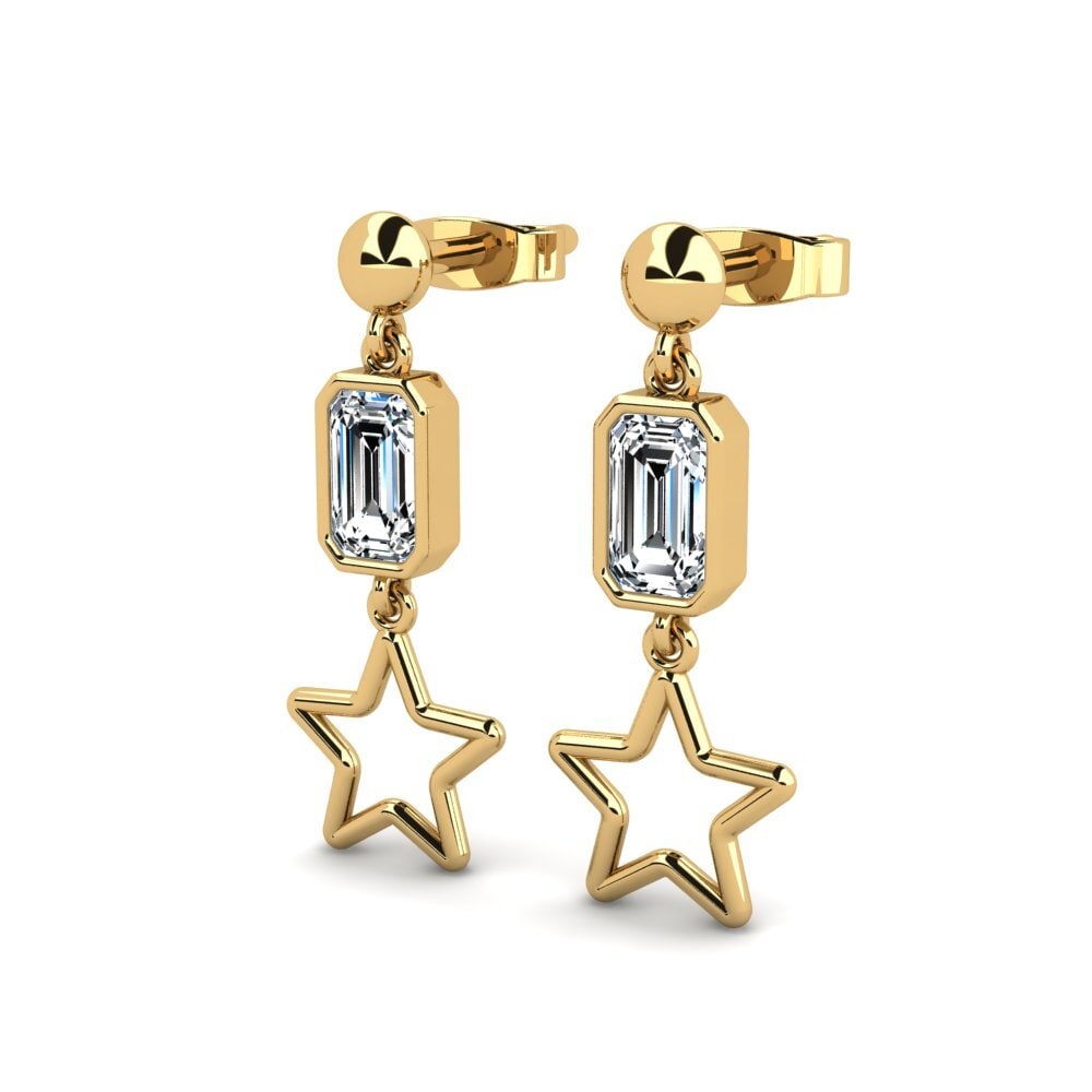 14k Oro Amarillo Esmeralda Pendiente de mujer Carattere