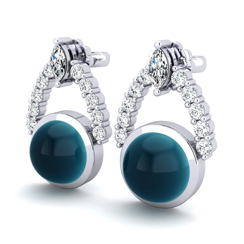 Đá Cabochon Topaz xanh London Bông tai nữ Carella