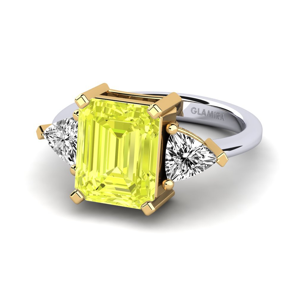 14k Oro Blanco & Amarillo Cuarzo Limón Anillo de compromiso Carenzia