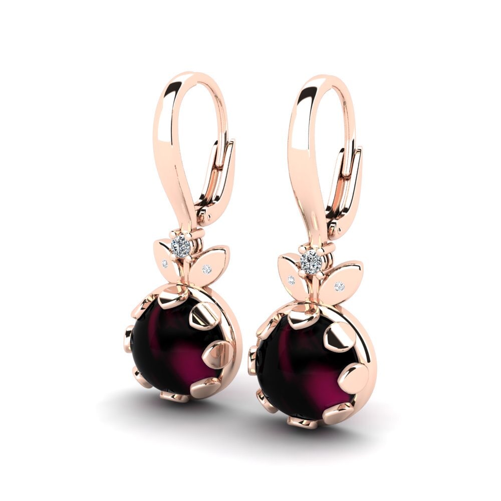 18k Oro Rosa Granate Rhodolite Cabujón Pendiente de mujer Carialis