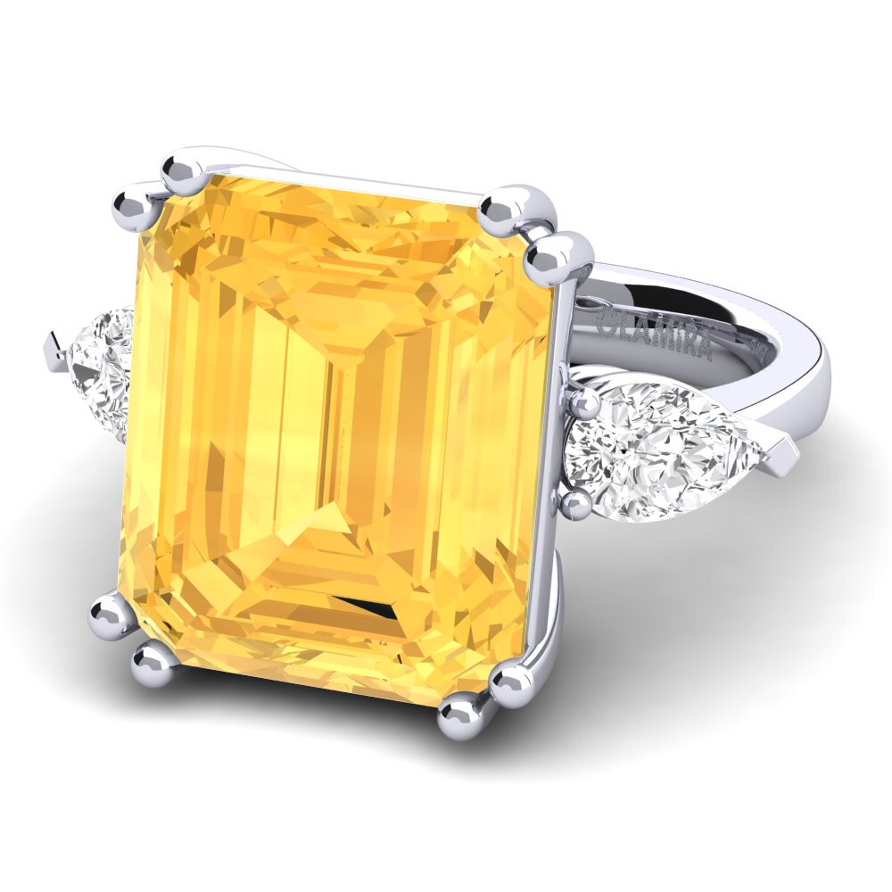 White Silver Citrine Ring Caridad