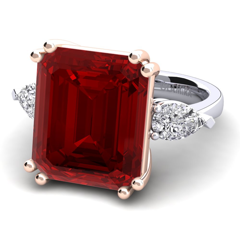 14k Oro Blanco & Rosa Rubí (Creado en laboratorio) Anillo Caridad