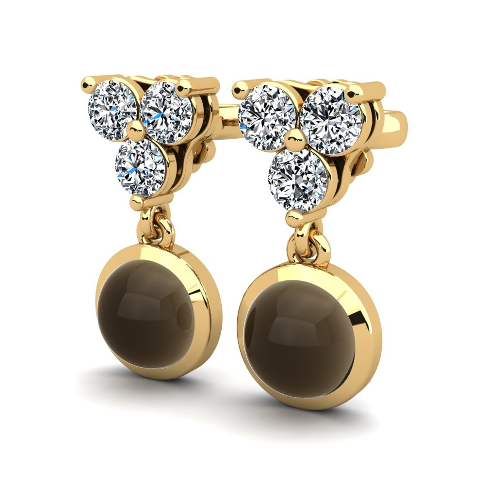 14ct Yellow Gold Cabochon Smoky Topaz Women's Earring Carilynne