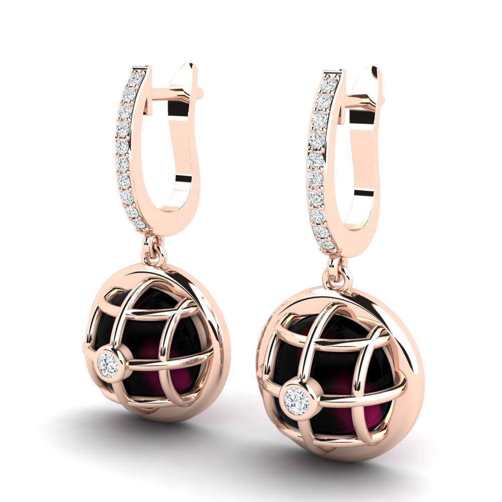 18k Oro Rosa Granate Rhodolite Cabujón Pendiente de mujer Carlicia