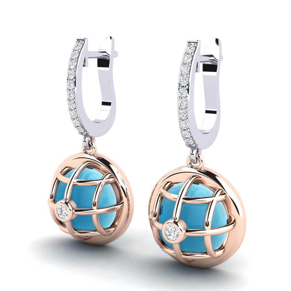 585 Ros & Putih Emas Topaz Biru Cabochon Anting-anting wanita Carlicia