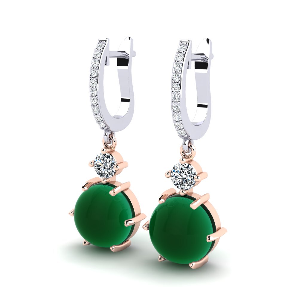 14k Oro Blanco & Rosa Esmeralda Cabujón Pendiente de mujer Carlonda