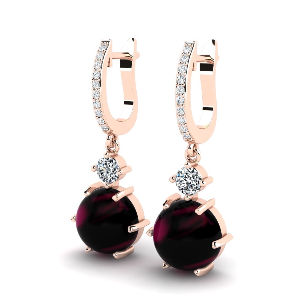 18k Oro Rosa Granate Rhodolite Cabujón Pendiente de mujer Carlonda