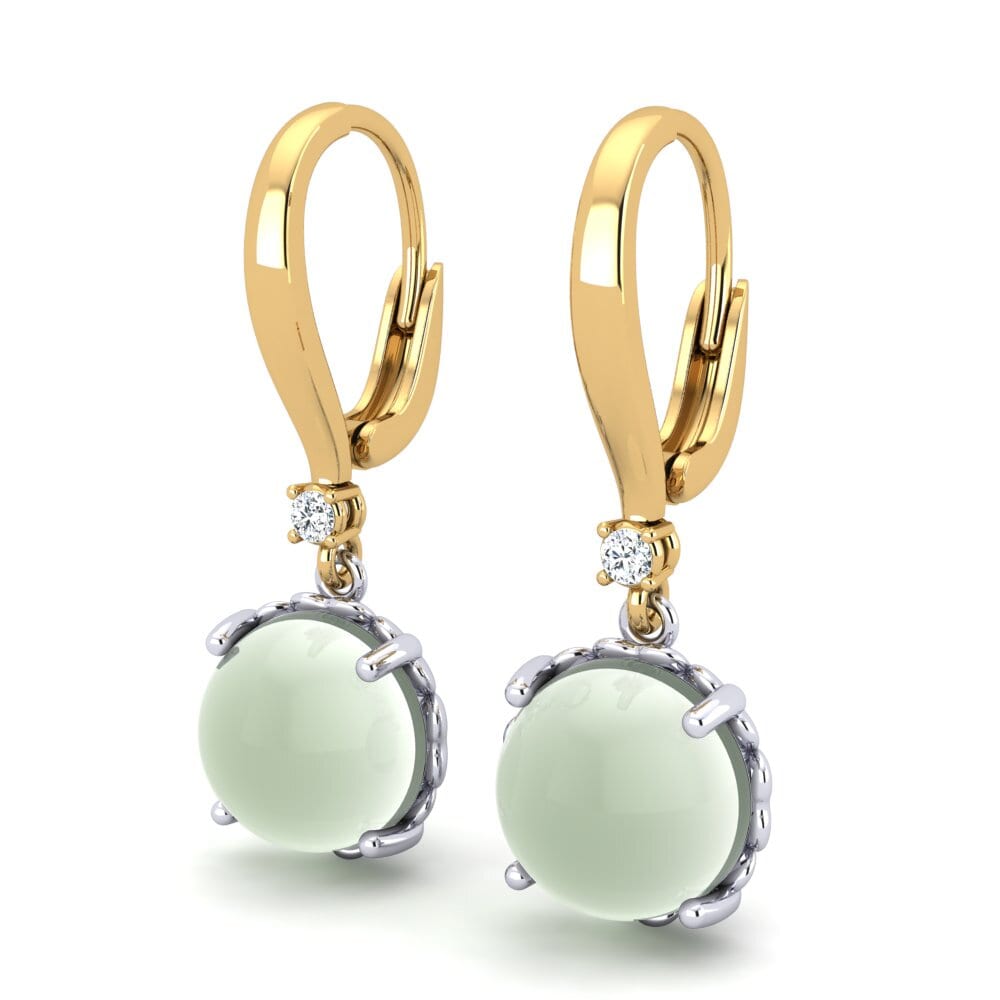 14ct White / Yellow Gold Cabochon Green Amethyst Women's Earring Carmesha