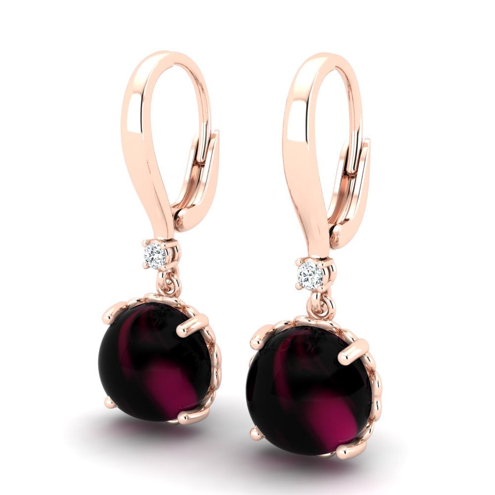18k Oro Rosa Granate Rhodolite Cabujón Pendiente de mujer Carmesha