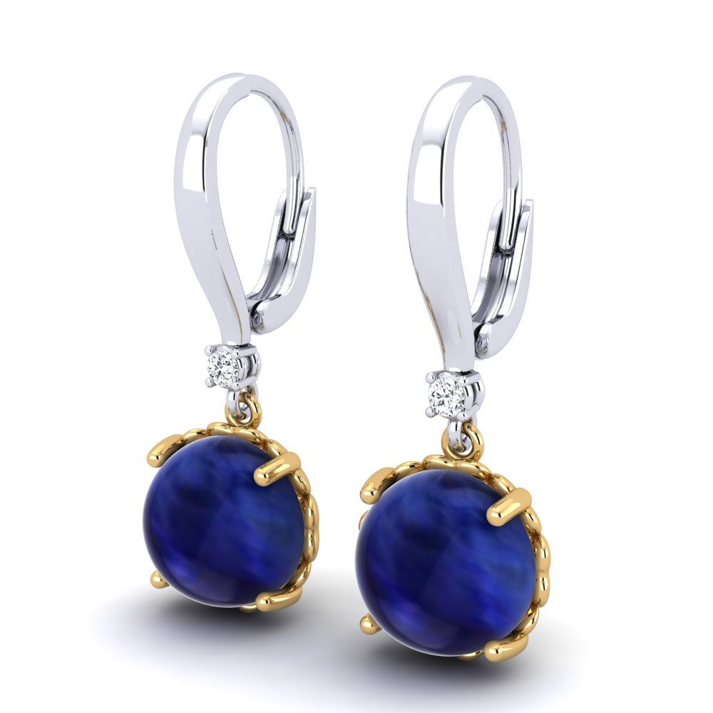 14K Yellow & White Gold Cabochon Sapphire Earring Carmesha