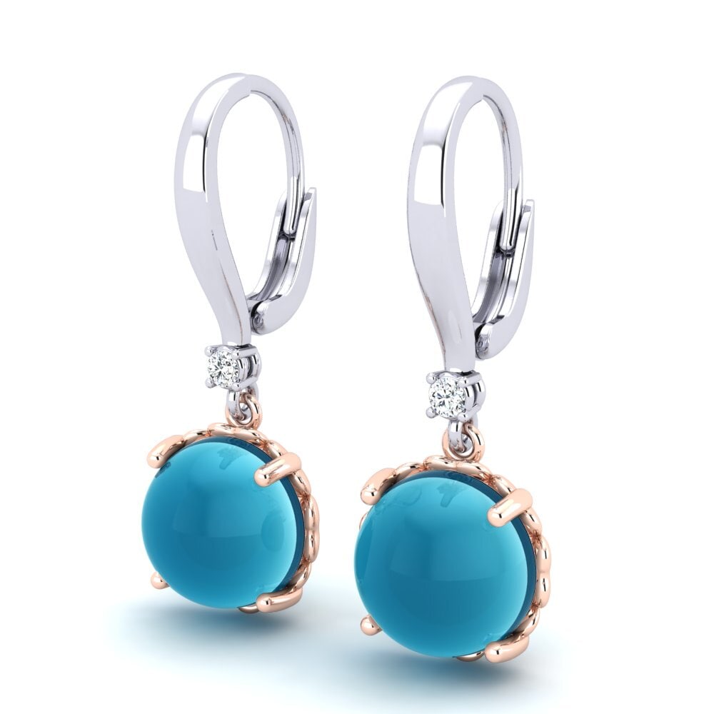 585 Ros & Putih Emas Topaz Biru Cabochon Anting-anting wanita Carmesha