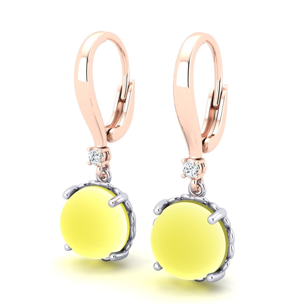 14k White & Rose Gold Cabochon Lemon Topaz Women's Earring Carmesha