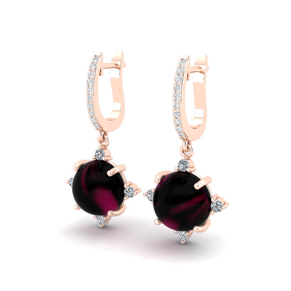 18k Oro Rosa Granate Rhodolite Cabujón Pendiente de mujer Carniela