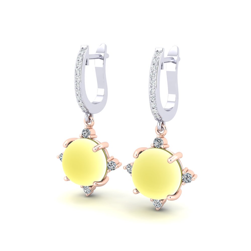 14k White & Rose Gold Cabochon Lemon Topaz Women's Earring Carniela