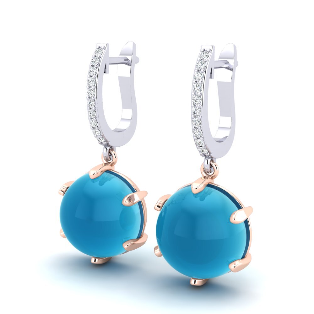 585 Ros & Putih Emas Topaz Biru Cabochon Anting-anting wanita Casiphia