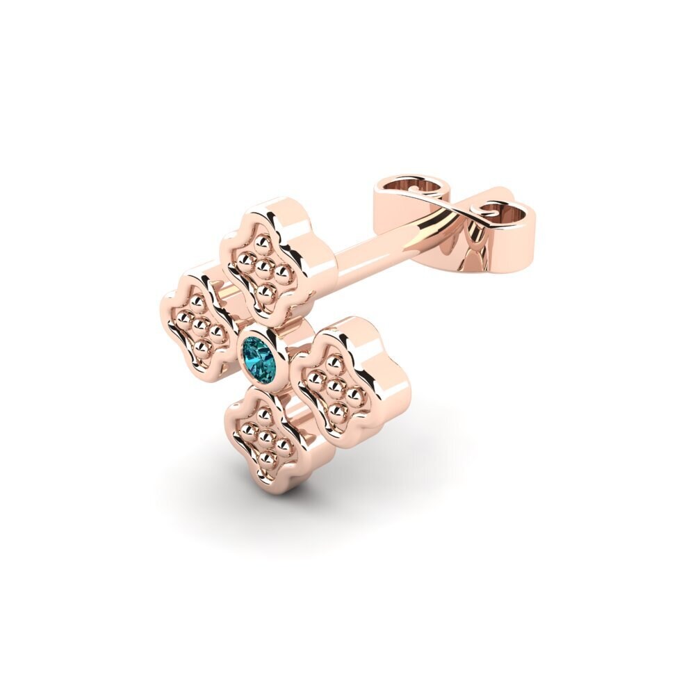 14ct Rose Gold Blue Diamond Men's Earring Caskied