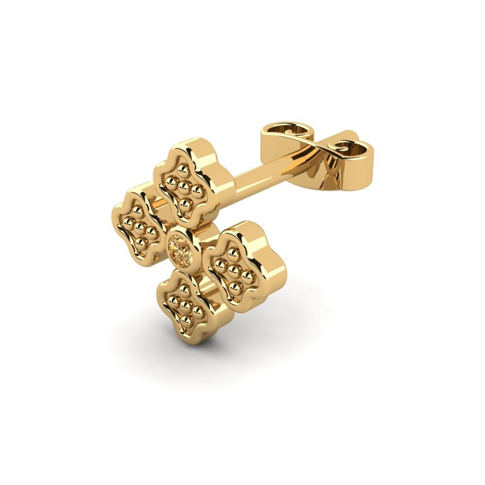 14ct Yellow Gold Brown Diamond Men's Earring Caskied