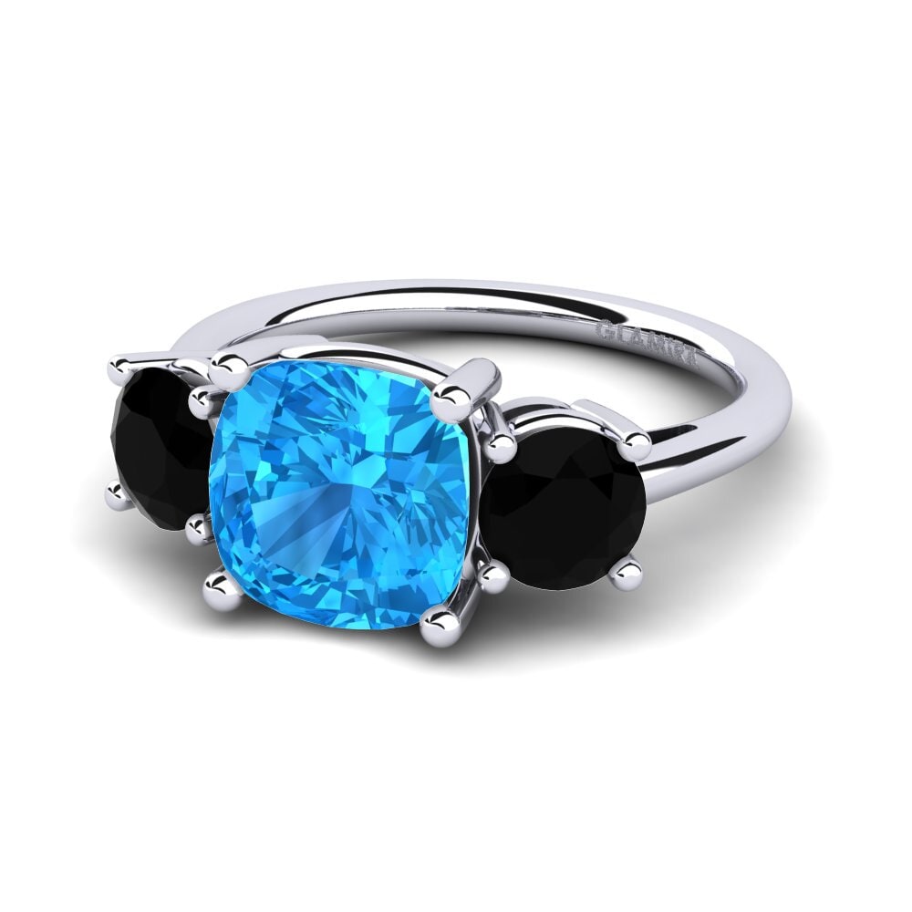 18k Oro Blanco Topacio azul Anillo de compromiso Casonia