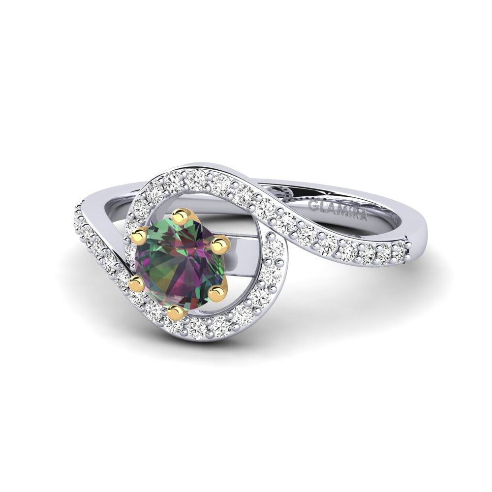 14k Oro Blanco & Amarillo Topacio Místico Anillo de compromiso Cassia