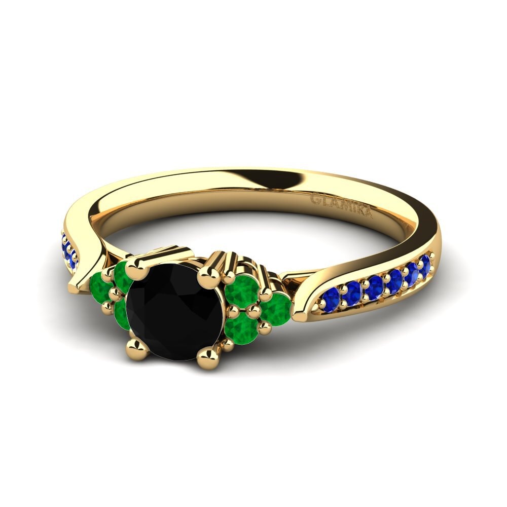 14ct Yellow Gold Black Diamond Engagement Ring Cassidy 0.5 crt