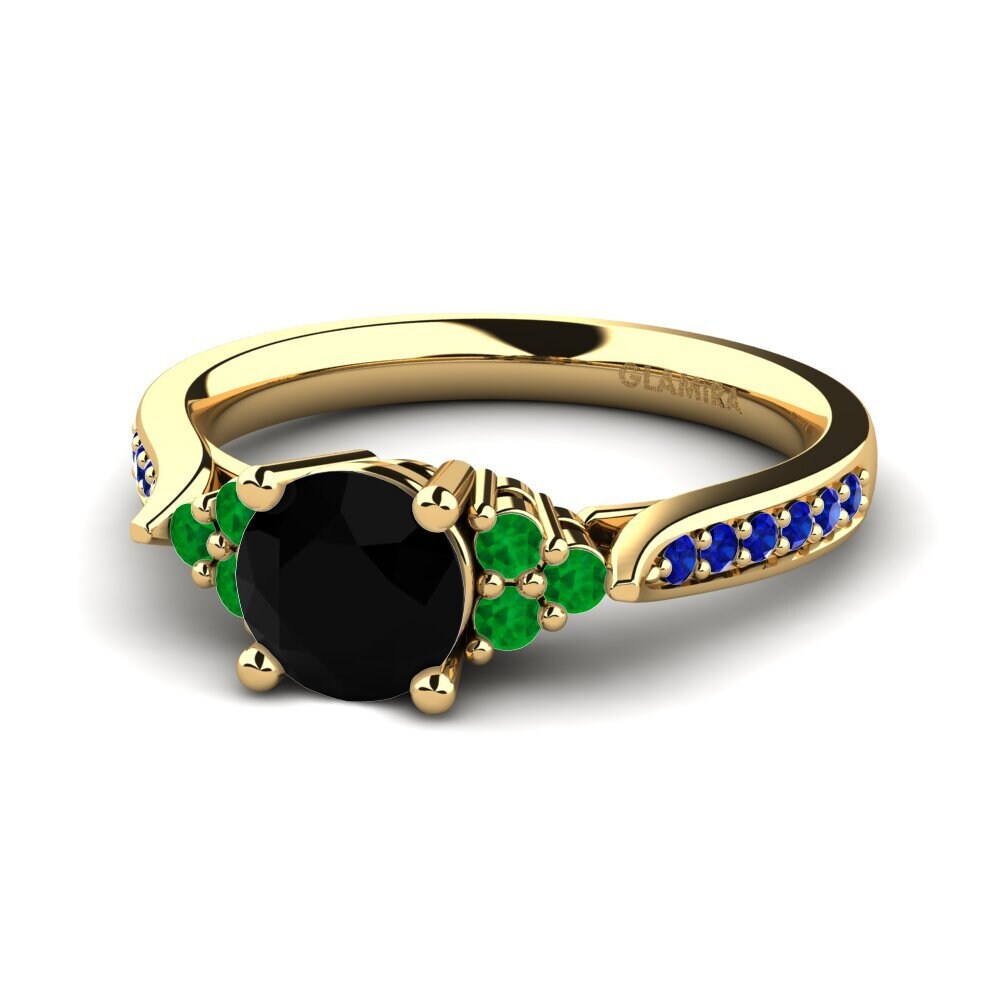 14ct Yellow Gold Black Diamond Engagement Ring Cassidy 0.8 crt