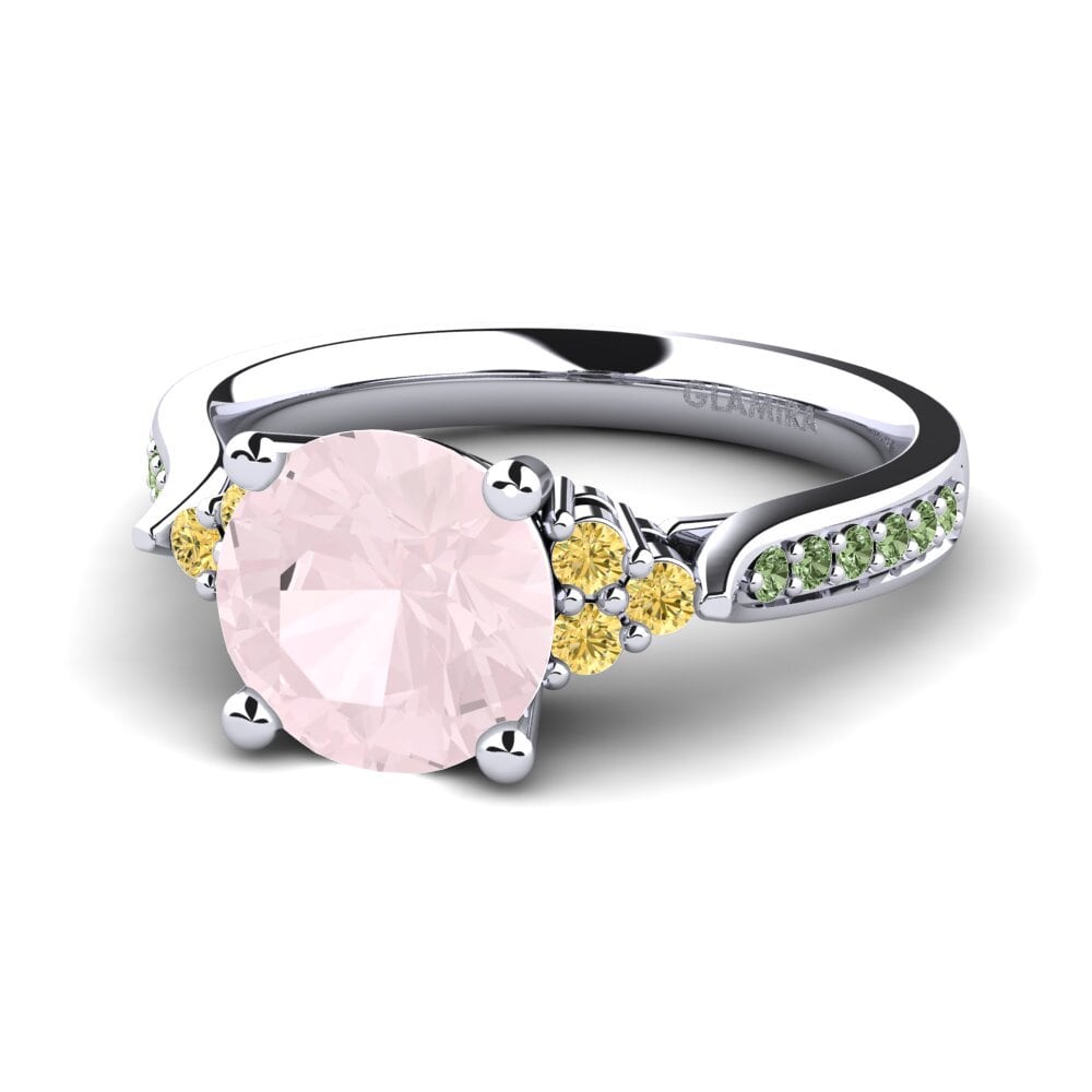 18k Oro Blanco Cuarzo rosa Anillo de compromiso Cassidy 2.0 crt