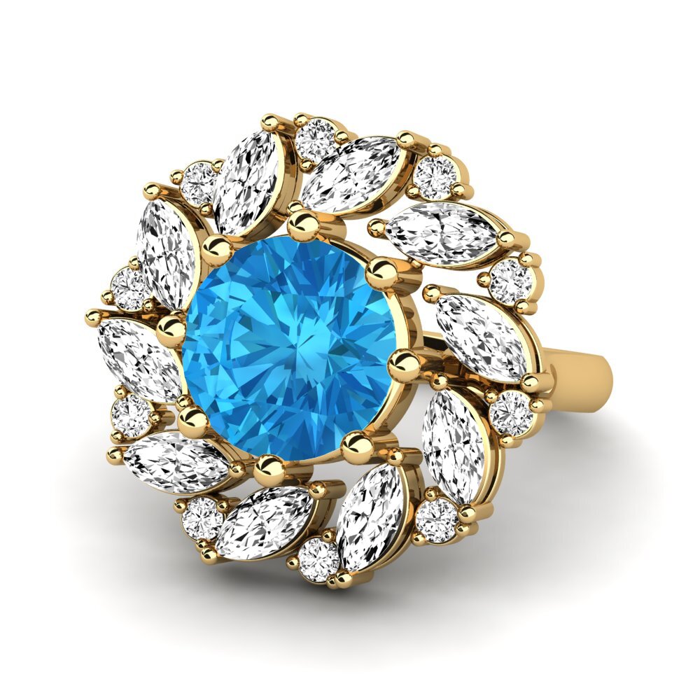 9k Oro Amarillo Topacio azul Anillo de compromiso Cassine
