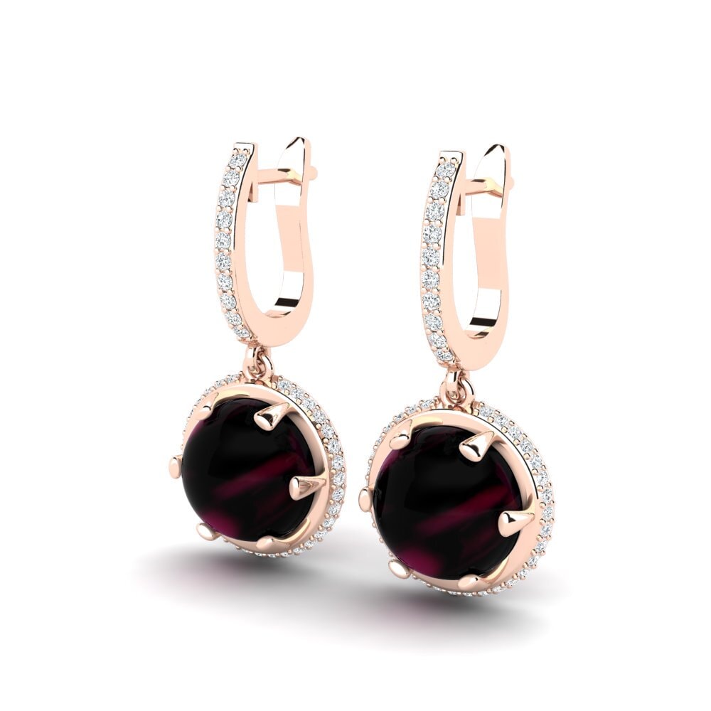 18k Oro Rosa Granate Rhodolite Cabujón Pendiente de mujer Cauline